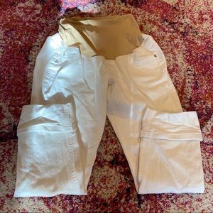 Indigo blue white maternity jeans. Medium.